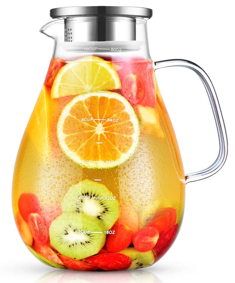 veecom Glass Pitcher, veecom 80oz Water Pitchers with Lid and Spout for Drinks, Hot&Cold Beverage, Juice, Iced Tea Pitcher for Fridge, Borosilicate Glass Carafe/Jug with Brush - Image 1